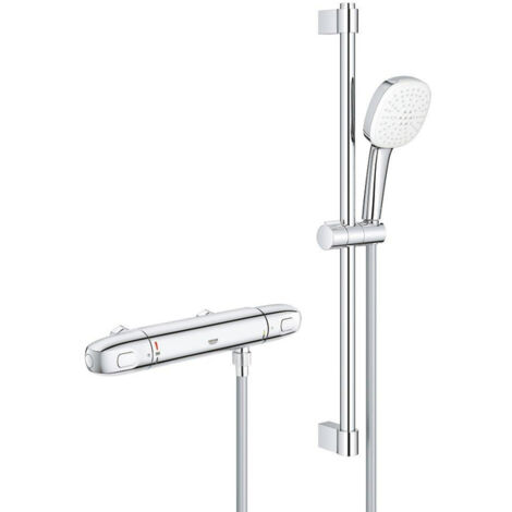 GROHE Grohtherm 1000 Ensemble de douche - mitigeur de douche thermostatique - entraxe=12cm - avec ensemble barre de douche - 60cm - douchette à main