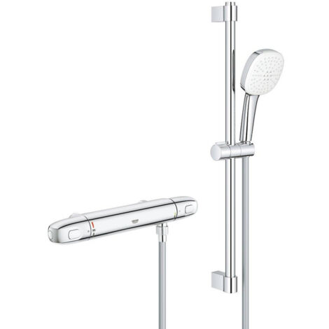 GROHE Grohtherm 1000 Ensemble de douche - mitigeur de douche thermostatique - entraxe=15cm - avec ensemble barre de douche - 60cm - douchette carrée -