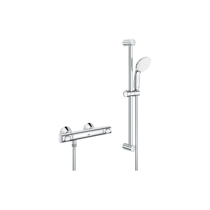 Grohe - Set Thermostat de douche Grohtherm 500 avec barre de douche 900 mm, douchette ø 100 mm et flexible de douche chrome