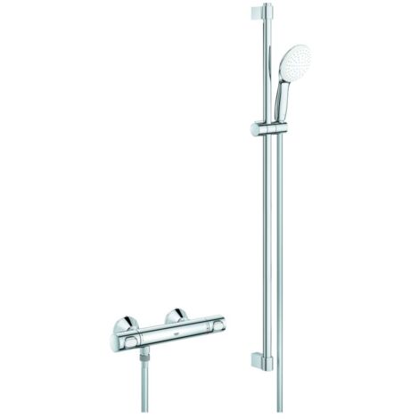 Grohe Grohtherm 500 Thermostat-Brausebatterie, mit Tempesta Brausestangenset 900mm, 1 Strahlart Rain, Chrom