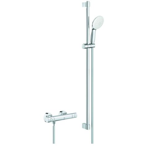 Grohe Grohtherm 800 Cosmopolitan Thermostat-Brausebatterie, mit Tempesta 900mm Brausestangenset, 2 Strahlarten Rain/Jet, Chrom