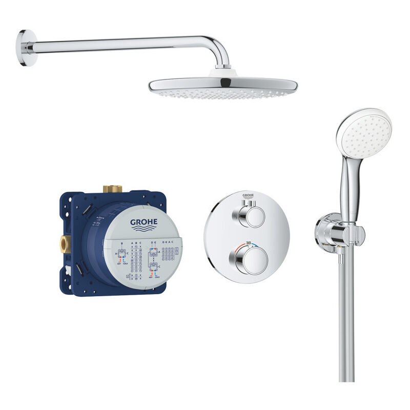 Grohe - Grohtherm Concealed shower set with thermostatic mixer, xxl 250 overhead shower and 2 sprays hand shower, Chrome (34727000-XXL)
