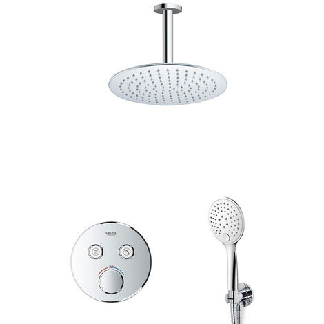 Grohe Grohtherm Ensemble de douche avec partie encastrable et partie de finition, pommeau de douche 25cm bras plafond, douchette avec flexible et