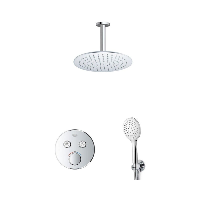 Grohe - Grohtherm Ensemble de douche avec partie encastrable et partie de finition, pommeau de douche 25cm bras plafond, douchette avec flexible et