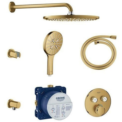 Grohe Grohtherm SmartControl Ensemble de douche encastrable thermostatique avec douche de tête et douchette rond cool sunrise brossé (or)