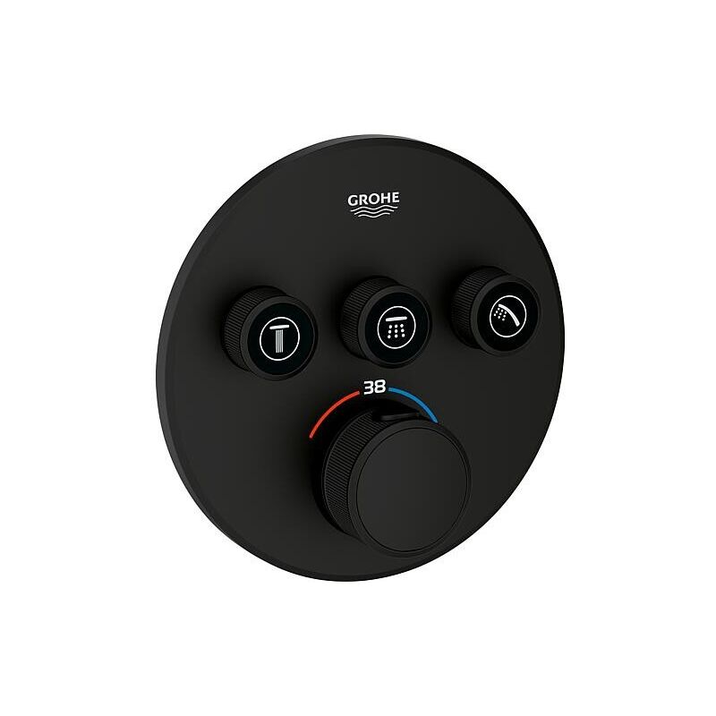 Grohe - Thermostat encastré Grohtherm SmartControl phantom noir avec 3 vannes d'arrêt