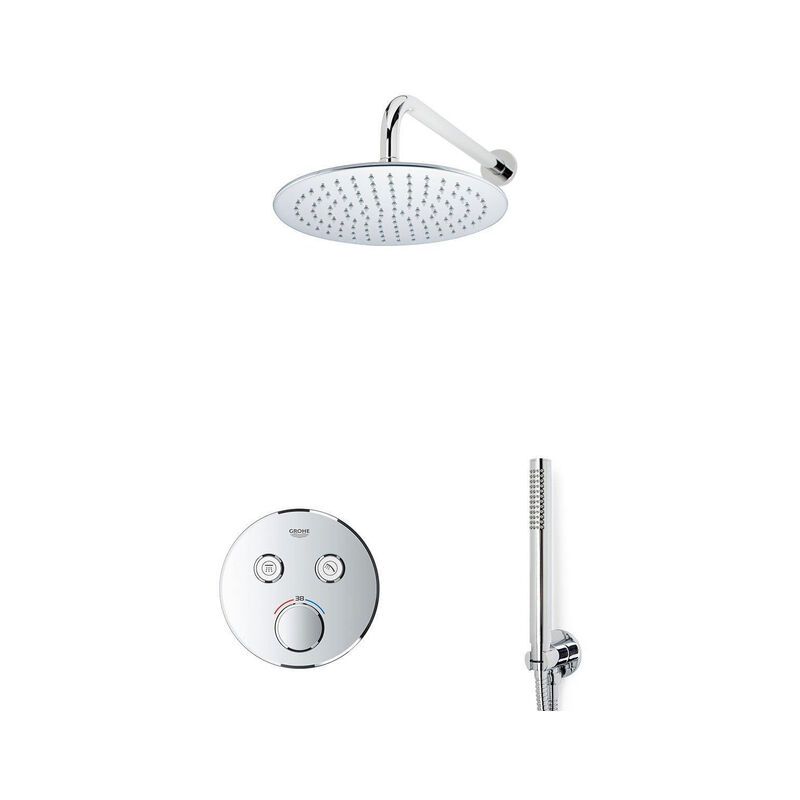 Grohe - Grotherm Ensemble de douche avec partie encastrable et partie de finition et pomme de douche 25cm bras mural avec douchette stick, support et