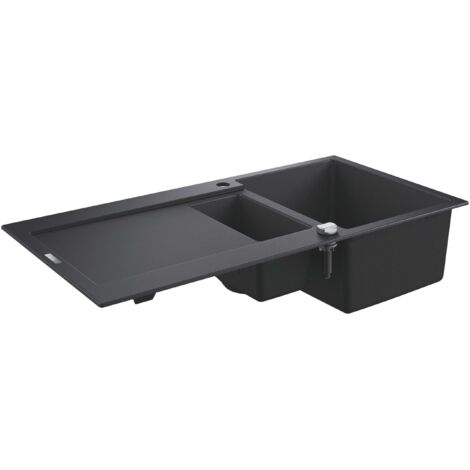 Grohe K500 Lavello in Materiale Composito con Gocciolatoio, Vasca e Mezza e Gocciolatoio, Granite Black, 100 x 50 cm