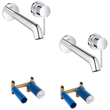 Grohe – Lot de 2 mitigeurs lavabo mural – Finition chromée – Débit 5 l/min – Longueur bec 23 cm – Installation encastrée 2 trous