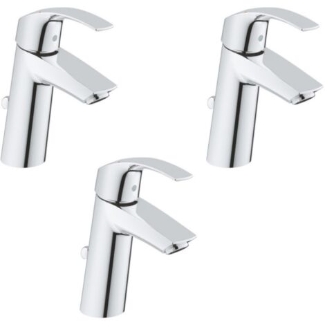 Grohe – Lot de 3 mitigeurs lavabo Eurosmart taille M – Finition chrome StarLight – Technologie SilkMove – Économie d'eau jusqu'à 50% – Installation QuickFix