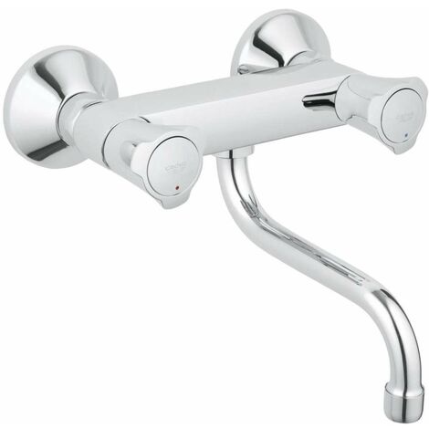 Grohe – Mélangeur d'évier mural 150mm – Bec pivotant 360° – Finition chromée en laiton – Débit 13,5 l/min – 31187001