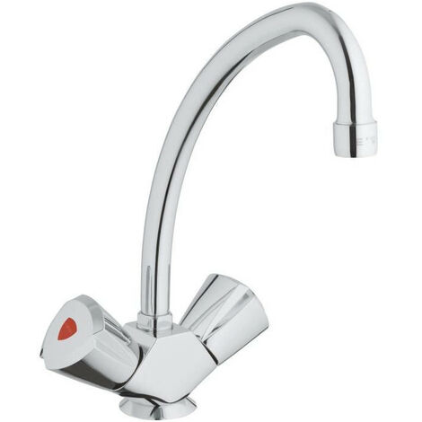 Grohe – Mélangeur de cuisine 360° en acier inoxydable – Finition chromée – Montage monotrou – Débit 8 l/min – Flexibles souples inclus