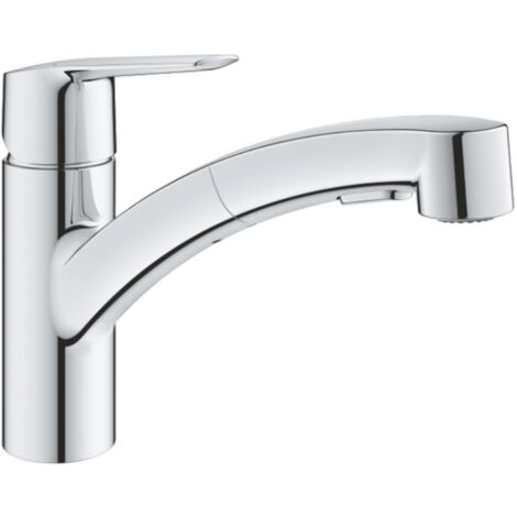 Grohe Mezclador de cocina Start 1/2' con caño bajo y ducha manual doble, cromo (G30381001)