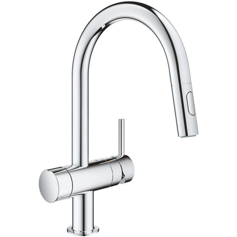 Grohe - Minta - Mitigeur d'évier avec robinet d'arrêt et douchette extractible , Chrome 31916000