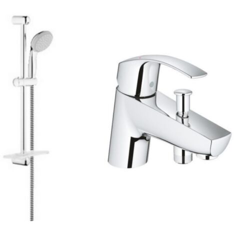 Grohe - Mitigeur baignoire Eurosmart + douchette + barre de douche + porte savon - chrome