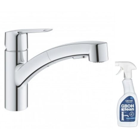 GROHE Mitigeur cuisine Start Bec bas chrome douchette extractible avec nettoyant GrohClean