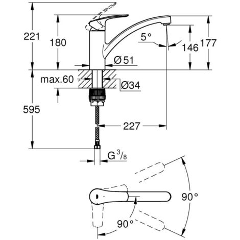 Grohe – Mitigeur de cuisine bec bas noir – Hauteur sous bec 146mm – Finition métal – Bec pivotant 140° – Cartouche céramique C3 35mm