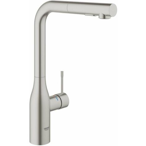 Grohe – Mitigeur de cuisine monocommande avec bec haut et finition SuperSteel – Douchette extractible – 360° pivotant – Limiteur de débit intégré – 30270DC0