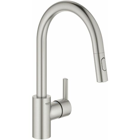 Grohe – Mitigeur de cuisine monocommande avec douchette extractible – Bec haut 188 mm – Finition supersteel – Inverseur jet laminaire/jet de pluie - 31486DC1