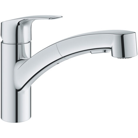 Grohe – Mitigeur de cuisine monocommande bec bas chromé – Hauteur 184 mm – Douchette extractible – Limiteur de débit ajustable – 30355001