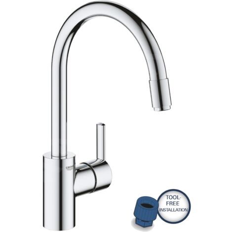 Grohe – Mitigeur de cuisine monocommande chromé – Hauteur sous bec 214 mm – Bec orientable 360° – Douchette extractible – 32671002