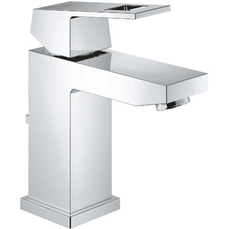 Grohe – Mitigeur de lavabo monocommande taille S en laiton chromé – Système d’installation QuickFix – Limiteur de température intégré – Design cubique