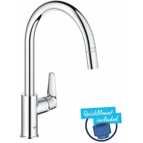 Grohe – Mitigeur de cuisine 30562000 haut en C – Douchette extractible – Finition chromée – Hauteur 357 mm – Rotation 360°