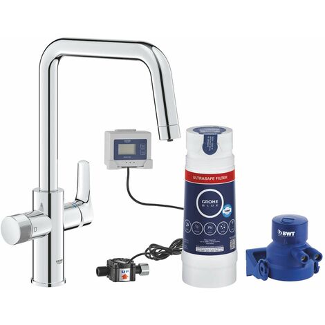 Grohe – Mitigeur d’évier avec filtration Ultrasafe – Chrome – Monotrou – Levier séparé pour eau filtrée – 30594000