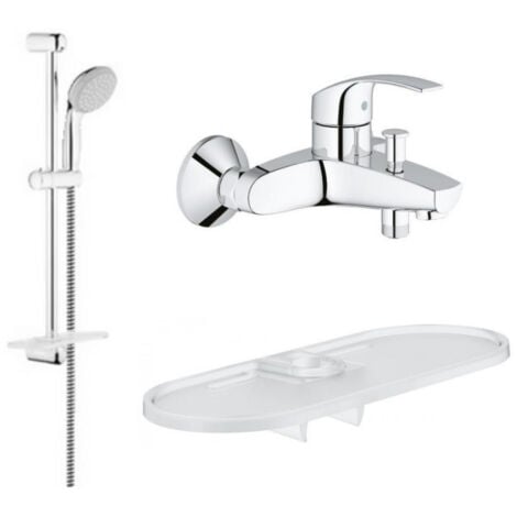 Grohe - Mitigeur Eurosmart avec douchette + barre de douche + porte savon Tempesta - chrome