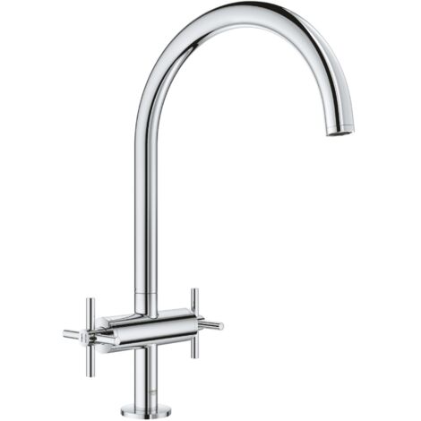 Grohe – Mitigeur évier cuisine 2 poignées bec haut – Finition brillance longue durée – Rotation 360° – Flexibles de raccordement – 30362000