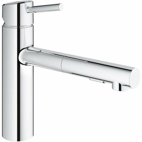 Grohe – Mitigeur évier monocommande avec douchette extractible – Finition chrome – Bec medium – Angle de rotation 100° – Limiteur de débit ajustable – 30273001