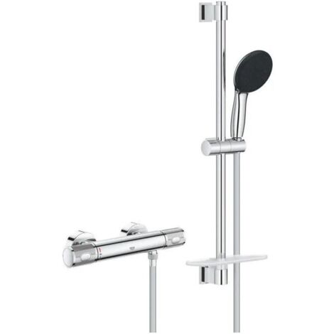 Grohe – Mitigeur thermostatique de douche chromé – Pommeau Vitalio Start 110 avec 3 jets – Barre de douche 60 cm – Flexible lisse – 34791001