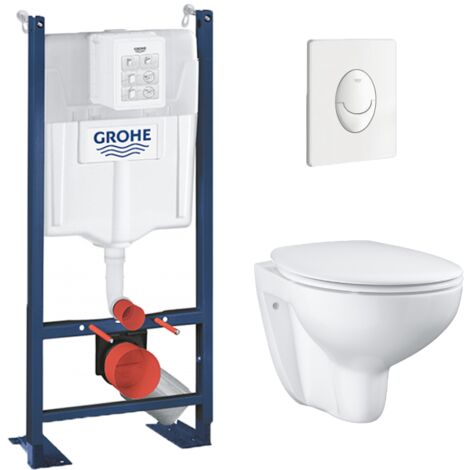 Grohe Pack Bâti autoportant Rapid SL + Cuvette suspendue sans bride Bau Ceramic + Abattant déclipsable (ProjectBauClassic-3)