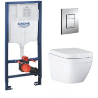 Grohe pack bâti-support Rapid Sl + plaque Arena chrome + cuvette Euro Ceramic + abattant softclose (euroceramicset1)