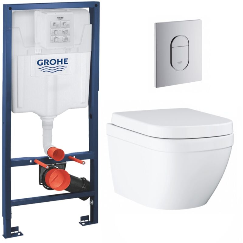 Grohe - pack bâti-support Rapid Sl + plaque Arena chrome + cuvette Euro Ceramic Compact + abattant softclose (euroceramicset2)