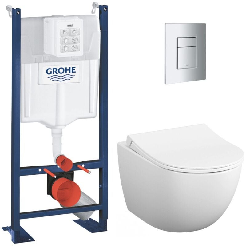 Pack Bâti-autoportant Rapid sl + wc sans bride Vitra Sento + Abattant softclose + Plaque chrome mat (ProjectSmoothSento-5) - Grohe