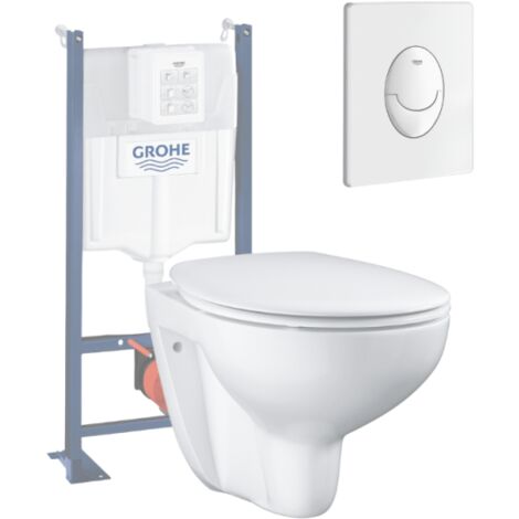 Grohe Pack Inodoro suspendido sin borde Bau Ceramic + asiento + placa blanca + estructura Grohe