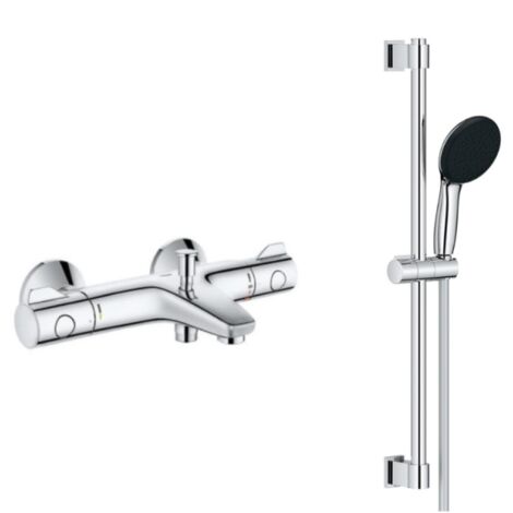 Grohe – Pack mitigeur thermostatique bain douche – Ensemble douche 2 jets – Barre de douche 600 mm – Flexible 1750 mm – Technologie anti-calcaire