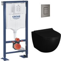 Grohe Pack Rapid SL autoportant + plaque hard graphite brossé + WC suspendu SENTO + abattant noir mat (autoportantblacksento1)