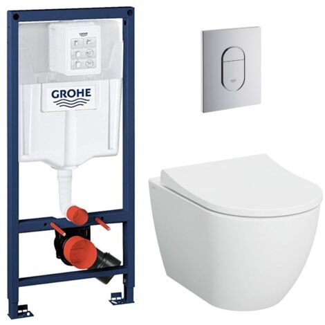 Grohe Pack Rapid sl+ plaque arena chrome+ Fixations murales + set d'isolation phonique + cuvette suspendue (ArenaS60)