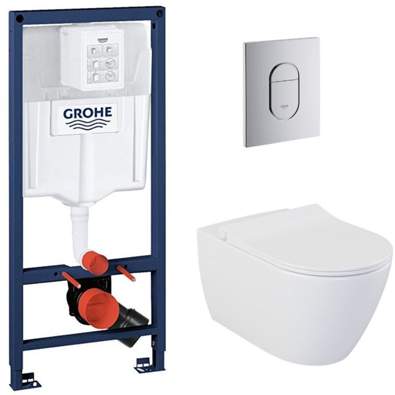 Pack Bâti-support Rapid sl + wc sans bride Bello + Abattant slim, softclose + Plaque Chrome - Grohe