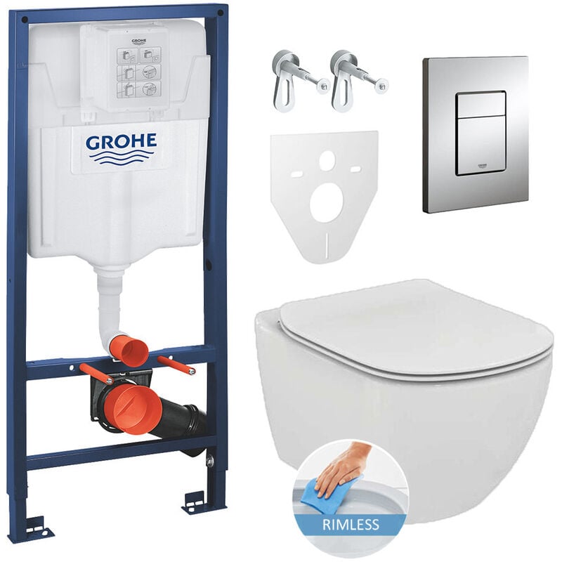 Grohe Pack toilets Rapid SL GROHE + Toilet bowl Ideal Standard Tesi Aquablade + flush plate Grohe Skate Chrome (GROHEAQUA-SET)