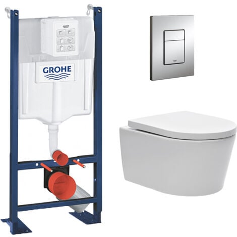 Grohe Pack WC autoportant avec cuvette Swiss Aqua Technologies sans bride + Plaque chrome (ProjectSATrimless-1)