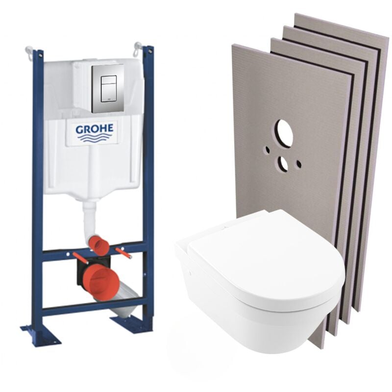 Pack wc Bâti autoportant + Cuvette Architectura sans bride + Plaque chrome + Set habillage (ProjectArchitectura2-1-sabo) - Grohe