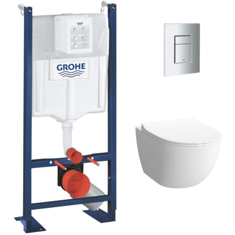 Grohe Pack WC Bâti autoportant Rapid SL + WC sans bride Infinitio + Abattant softclose + Plaque chrome (ProjectInfinitio2-1)