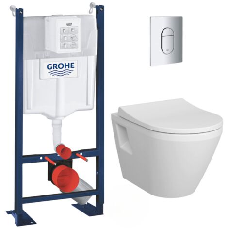Grohe Pack WC Bâti Autoportant Rapid SL + WC sans bride Integra + Abattant softclose + Plaque chrome