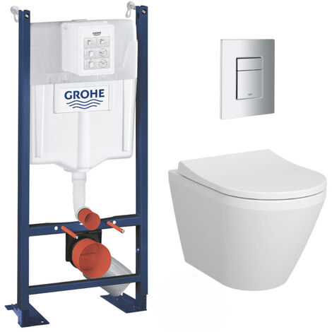 Grohe Pack WC Bâti Autoportant Rapid SL + WC sans bride Integra + Abattant softclose + Plaque chrome (ProjectIntegraRimless-1)