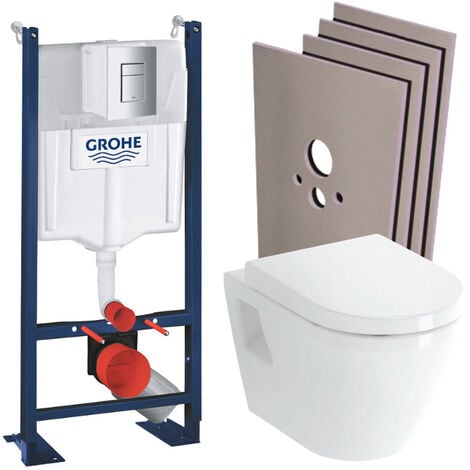 Grohe Pack WC Bâti Autoportant Rapid SL + WC Vitra Integra avec abattant + Set habillage + Plaque chrome