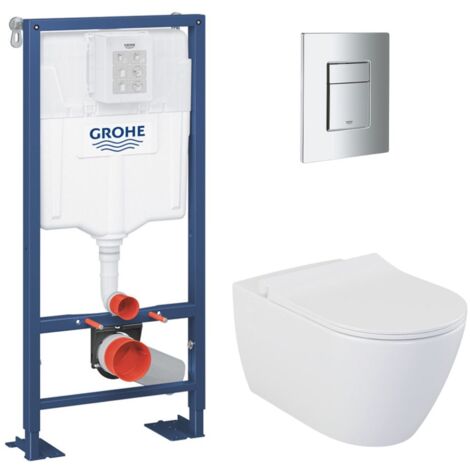 Grohe Pack WC Bâti Autoportant Solido + Cuvette Bello + Abattant soft close  + Plaque Chrome (AUTOPORTANT-BELLO-1)