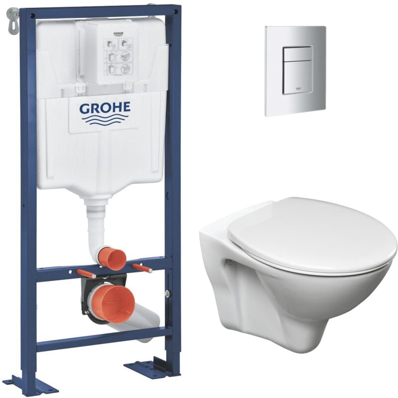 Grohe Pack WC Bâti Autoportant Solido + WC Cersanit S-line Pro avec abattant + Plaque chrome (AUTOPORTANT-S-LINEPRO-1)